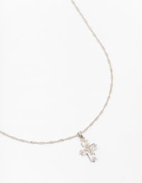 Silver Cubic Zirconia Diamante Double Cross Necklace - link has visual effect only