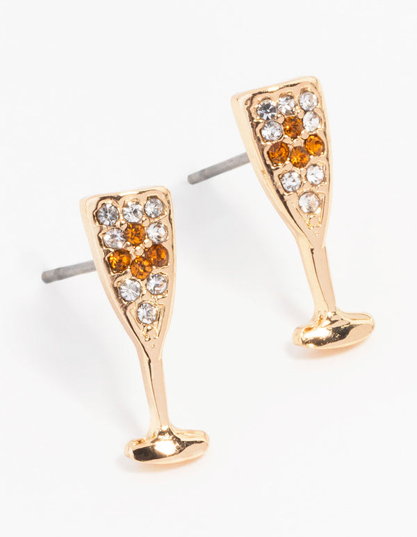 Gold Champagne Flute Stud Earrings