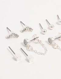 Silver Stud Chain Diamante Earring 8-Pack - link has visual effect only