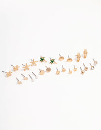 Gold Palm Tree Diamante Earring 12-Pack - link has visual effect only