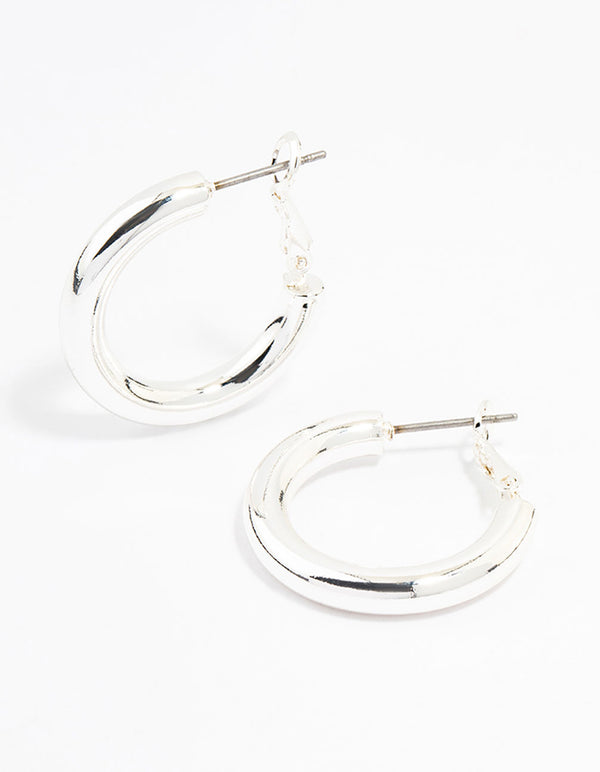 Silver Thin C Hoop Earrings