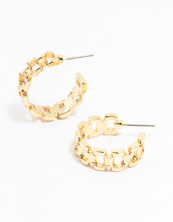 Gold Watch Strap Hoop Earrings