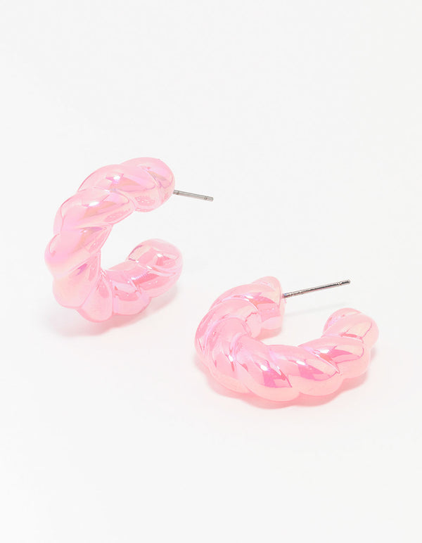 Pink Acrylic Rope Twist Chubby Hoop Earring