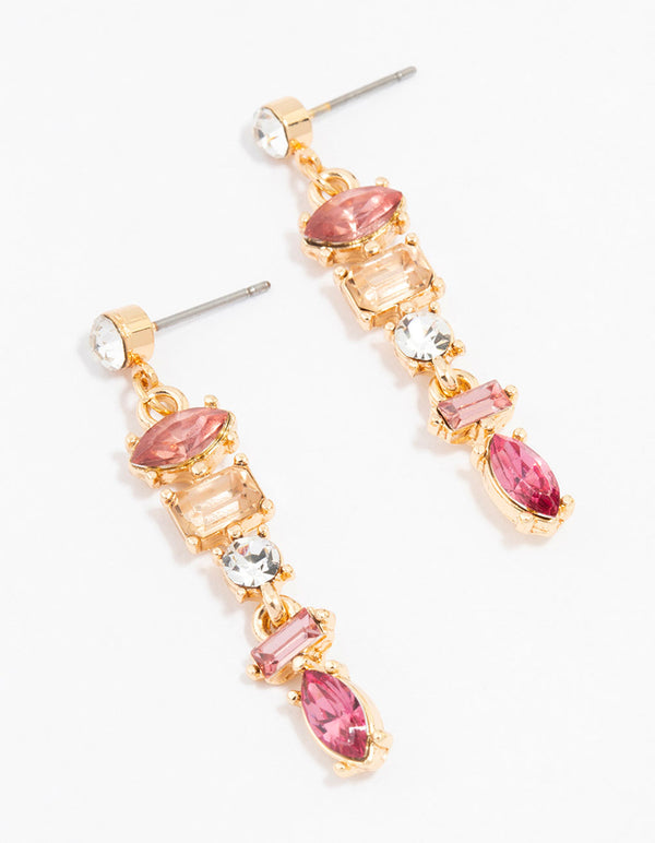 Gold Multi Shaped Stone Drop Earrings