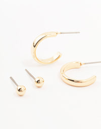 Gold Pearl Stud And Hoop Earrings 3-Pack - link has visual effect only