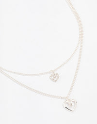 Silver Double Chain Heart Diamante Necklace - link has visual effect only