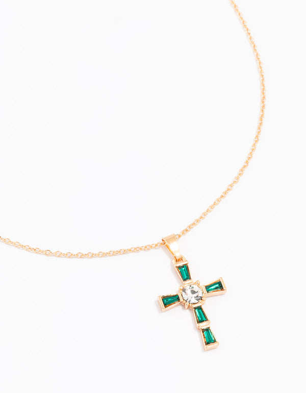 Gold Baguette Cross Necklace