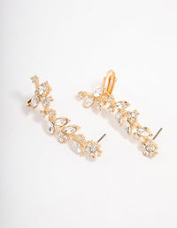 Gold Diamante Flower Leaf Cuff Earrings - link has visual effect only