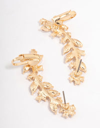 Gold Diamante Flower Leaf Cuff Earrings - link has visual effect only