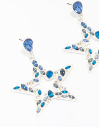 Silver & Blue Small Diamante Star Drop Earrings - link has visual effect only