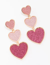 Gold Triple Row Pink Glitter Drop Earrings - link has visual effect only