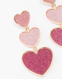 Gold Triple Row Pink Glitter Drop Earrings - link has visual effect only