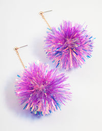 Gold & Pink Pom Pom Drop Earrings - link has visual effect only