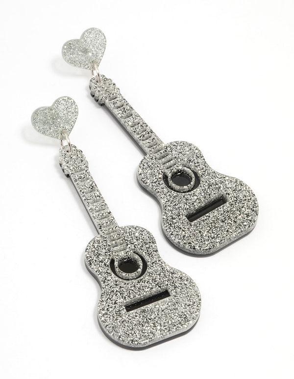 Acrylic Glitter Guitar Drop Earrings