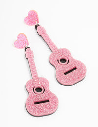 Pink Glitter Guitar Drop Earrings - link has visual effect only