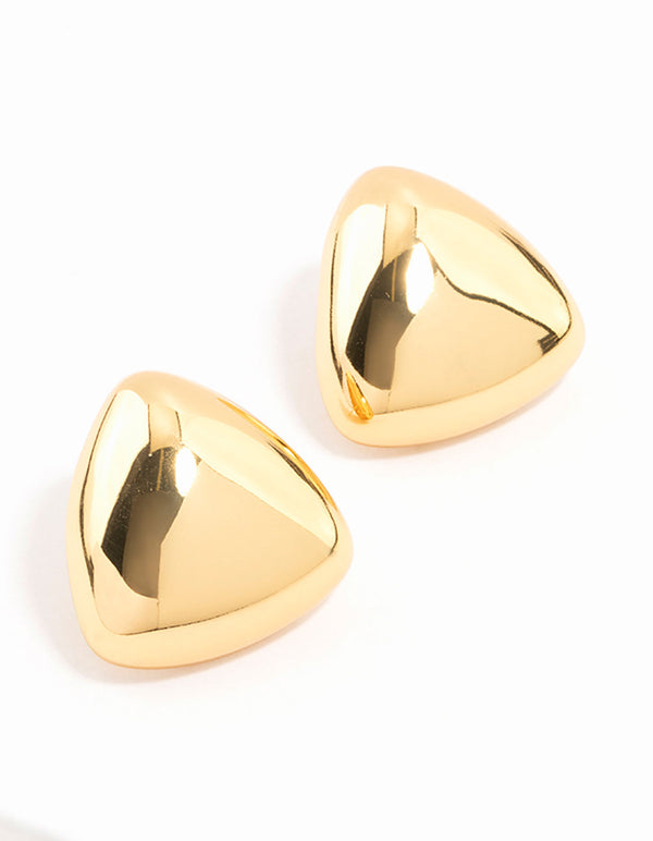 Waterproof Gold Plated Stainless Steel Puff Triangle Stud Earrings