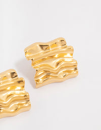 Waterproof Gold Plated Stainless Steel Square Textured Stud Earrings - link has visual effect only