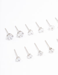 Waterproof Stainless Steel Cubic Zirconia Stud Earrings 6-Pack - link has visual effect only