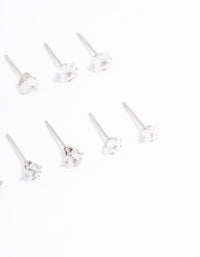 Waterproof Stainless Steel Cubic Zirconia Stud Earrings 6-Pack - link has visual effect only