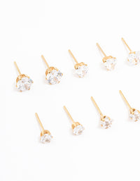 Waterproof Gold Plated Stainless Steel Cubic Zirconia Stud Earrings 6-Pack - link has visual effect only