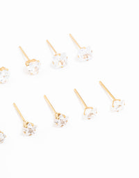 Waterproof Gold Plated Stainless Steel Cubic Zirconia Stud Earrings 6-Pack - link has visual effect only