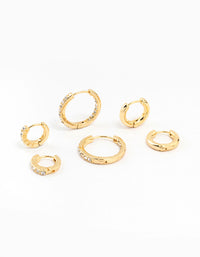 Gold Plated Diamante Huggie Earrings - link has visual effect only