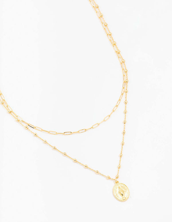 Gold Plated Mary Satellite Layered Pendant Necklace