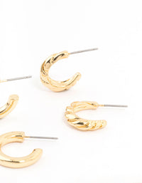 Gold Plated Textured & Smooth Hoop Earrings 2-Pack - link has visual effect only