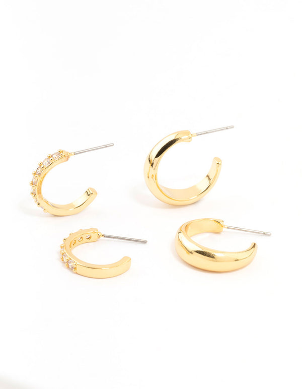 Gold Plated Cubic Zirconia Hoop Earrings 2-Pack