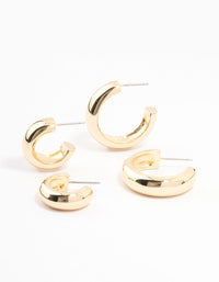 Gold Plated Chunky Hoop Earrings 2-Pack - link has visual effect only