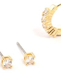 Gold Plated Cubic Zirconia Stud & Small Hoop Earrings 2-Pack - link has visual effect only