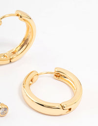 Gold Plated Cubic Zirconia Stud & Large Hoop Earrings 2-Pack - link has visual effect only