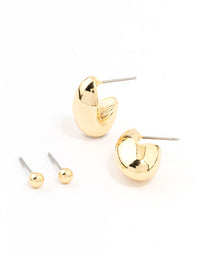 Gold Plated Oval Hoop & Stud Earrings 2-Pack - link has visual effect only