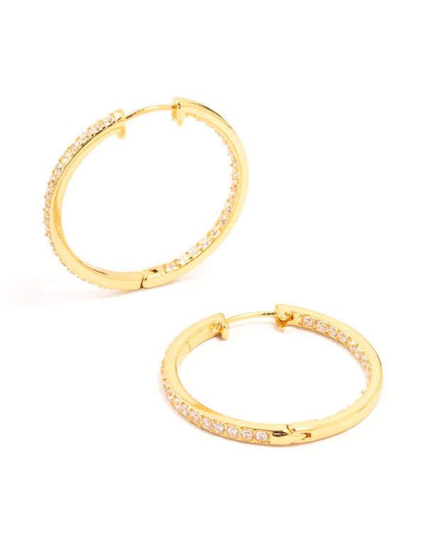 Gold Plated Large Inner Pave Hoop Earrings