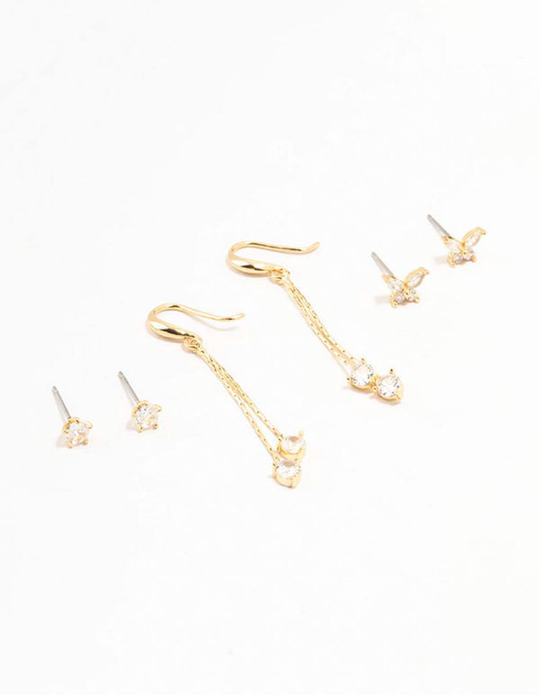 Gold Plated Butterfly Drop Earrings 3-Pack