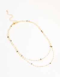 Gold Plated Station Semi Precious Shards And Ball Layered Necklace - link has visual effect only