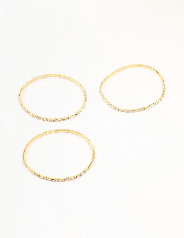 Gold Plated Stretch Cup Chain Tennis Stretch Bracelets 3-Pack