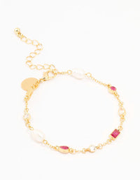 Gold Plated Pearl & Crystal Station Bracelet - link has visual effect only