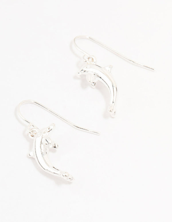 Silver Dolphin Drop Earrings