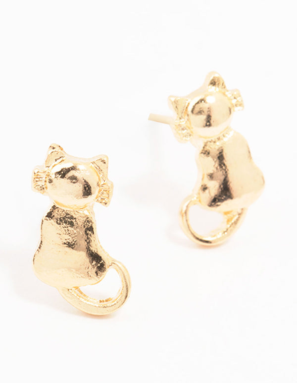 Gold Cat Stud Earrings