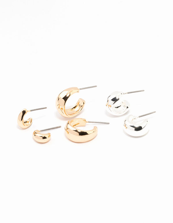 Mixed Metals Simple Hoop Earrings 3-Pack