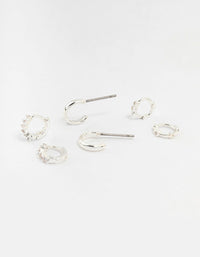 Silver Mixed Diamante Huggie Hoop Earrings 3-Pack - link has visual effect only