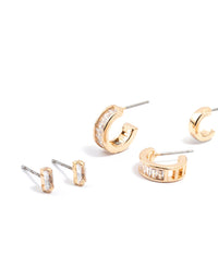 Gold Cubic Zirconia Grad Hoop Earrings 3-Pack - link has visual effect only