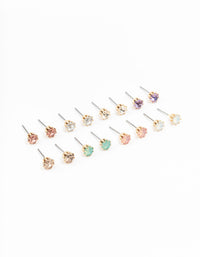 Gold Pastel Diamante Stud Earrings 8-Pack - link has visual effect only