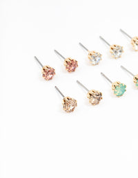 Gold Pastel Diamante Stud Earrings 8-Pack - link has visual effect only