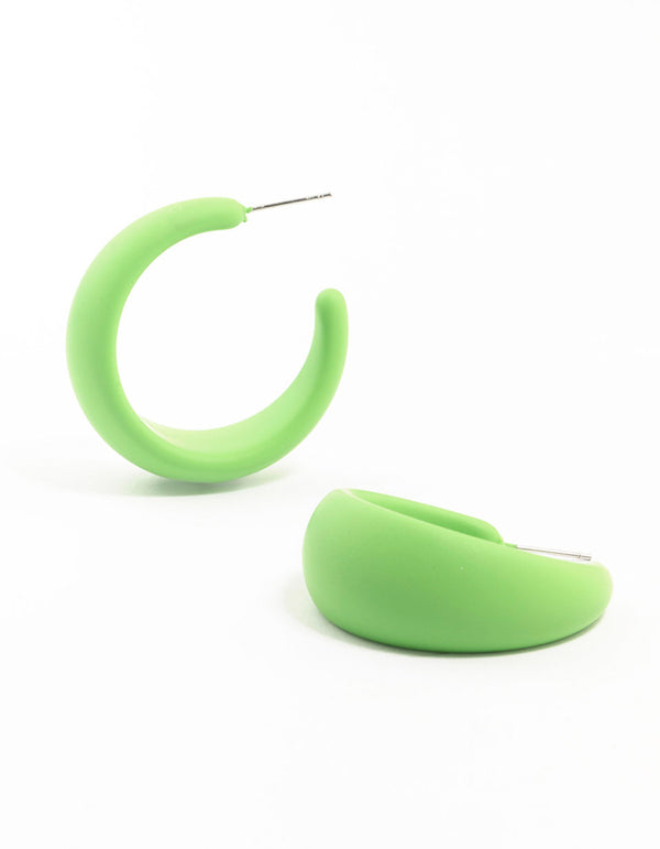 Green Coated Pointed Wide Hoop Earrings