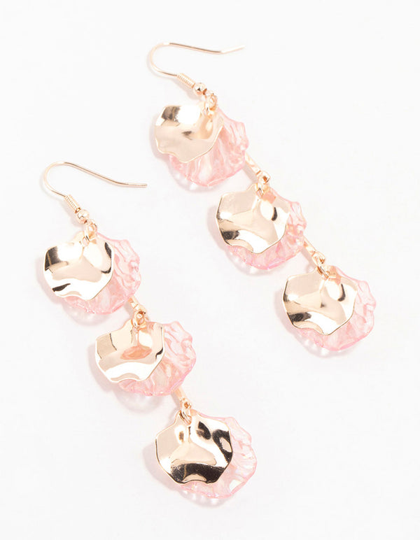 Rose Gold Holographic Petal Bar Drop Earrings