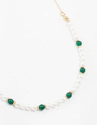 Beaded Circular Pearl & Green Beads Necklace - link has visual effect only