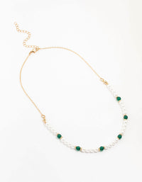 Beaded Circular Pearl & Green Beads Necklace - link has visual effect only