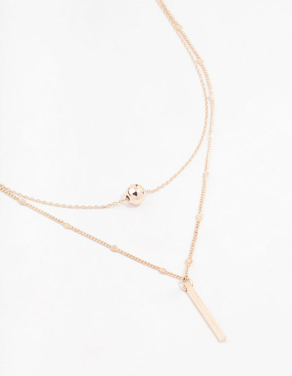 Rose Gold Bar & Ball Layered Chain Necklace